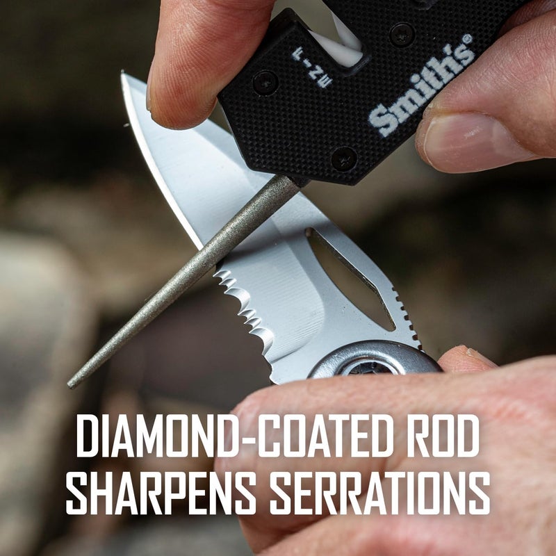 Smiths Smith’s Pocket Pal Tactical Knife Sharpener - 2 Stage Sharpener & Diamond Sharpening Rod - Pocket Clip - Outdoor Hunting Knife & Hook Sharpener - Compact & Lightweight - Image 4